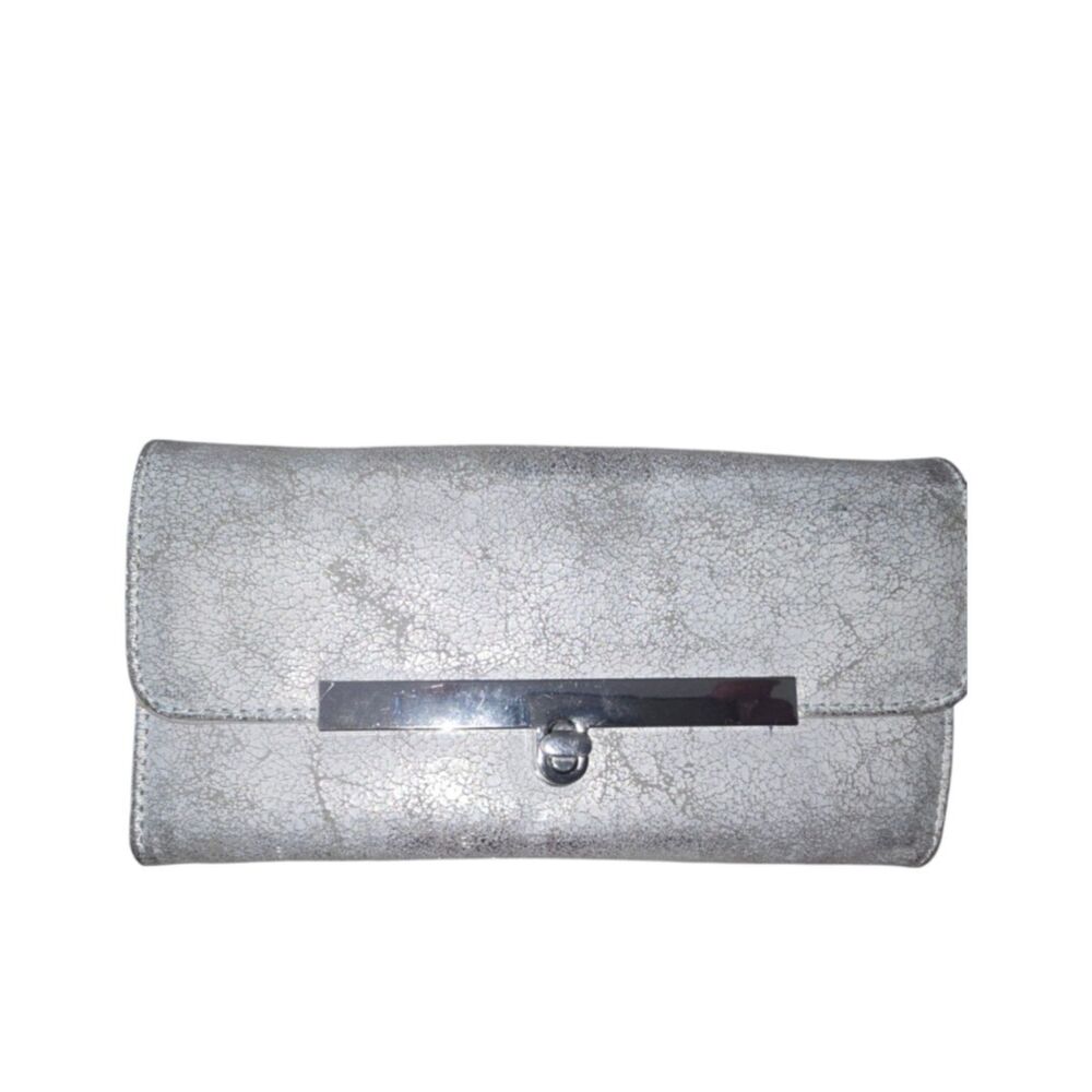 Silver Textured Clutch Metal Bar Clasp